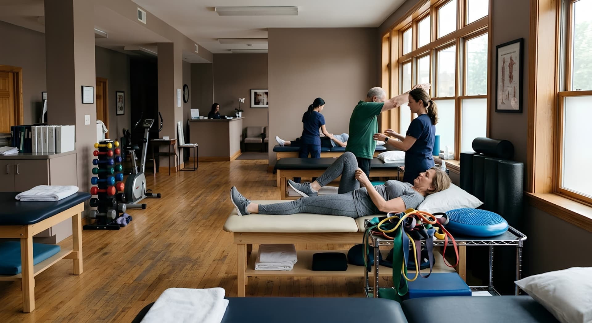 Inside a physical therapy clinic during a session